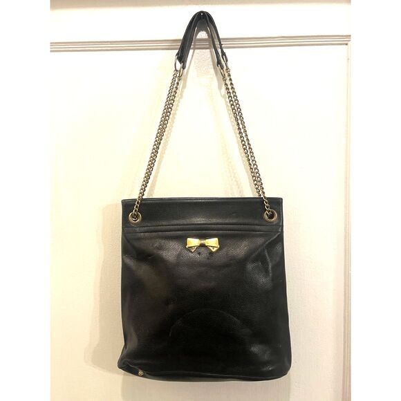 Vintage NINA RICCI Black Leather Shoulder Tote Handbag Bag   Women's Size Medium - Picture 2 of 12